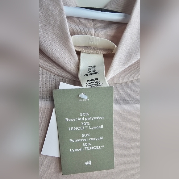H&M LONGSLEEVE Shirt Mockneck Cream Ivory Beige Lyocell Wool Thin Warm Size XL - Picture 4 of 4
